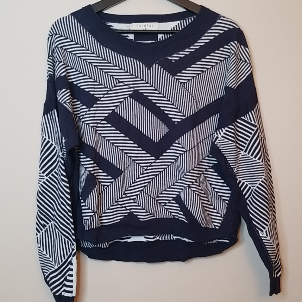 Cotelac  Cotton patterned  sweater with rolled hem v neck xl